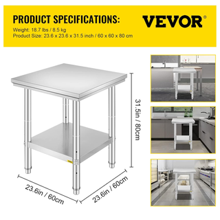 Tavolo da Lavoro in Acciaio Inossidabile, 60 x 60