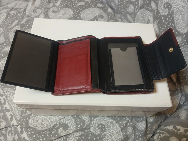 Monedero Piel Negro-granate