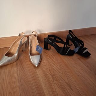 Zapatos Marypaz tacón 37 negros y plateados