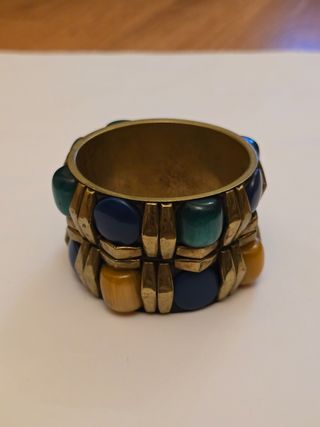 Pulseras vintage azul y amarillo de latón