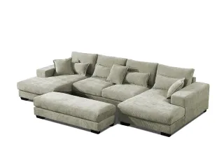 Sofá chaise longue gris + puff
