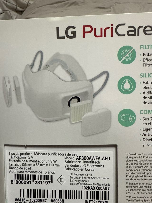 Mascarilla Purificadora LG HEPA13