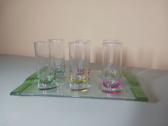 Bandeja + 6 vasos cristal | Colores