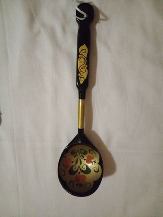 Mestolo legno dipinto - nero, oro