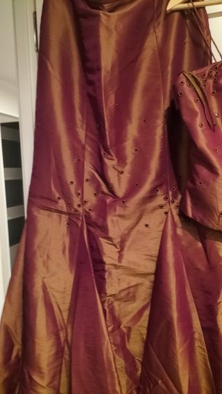 Conjunto falda larga fiesta marrón-dorado
