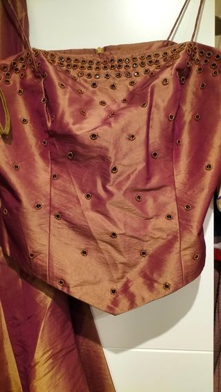 Conjunto falda larga fiesta marrón-dorado