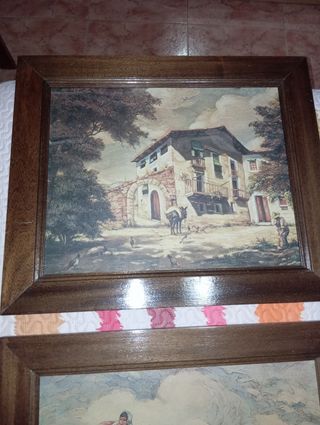 2 Cuadros paisajes vintage de tela