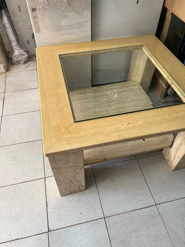 Mesa grande centro mármol beige - cristal