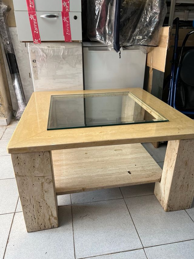 Mesa grande centro mármol beige - cristal