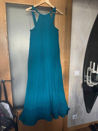 Vestido largo plisado turquesa