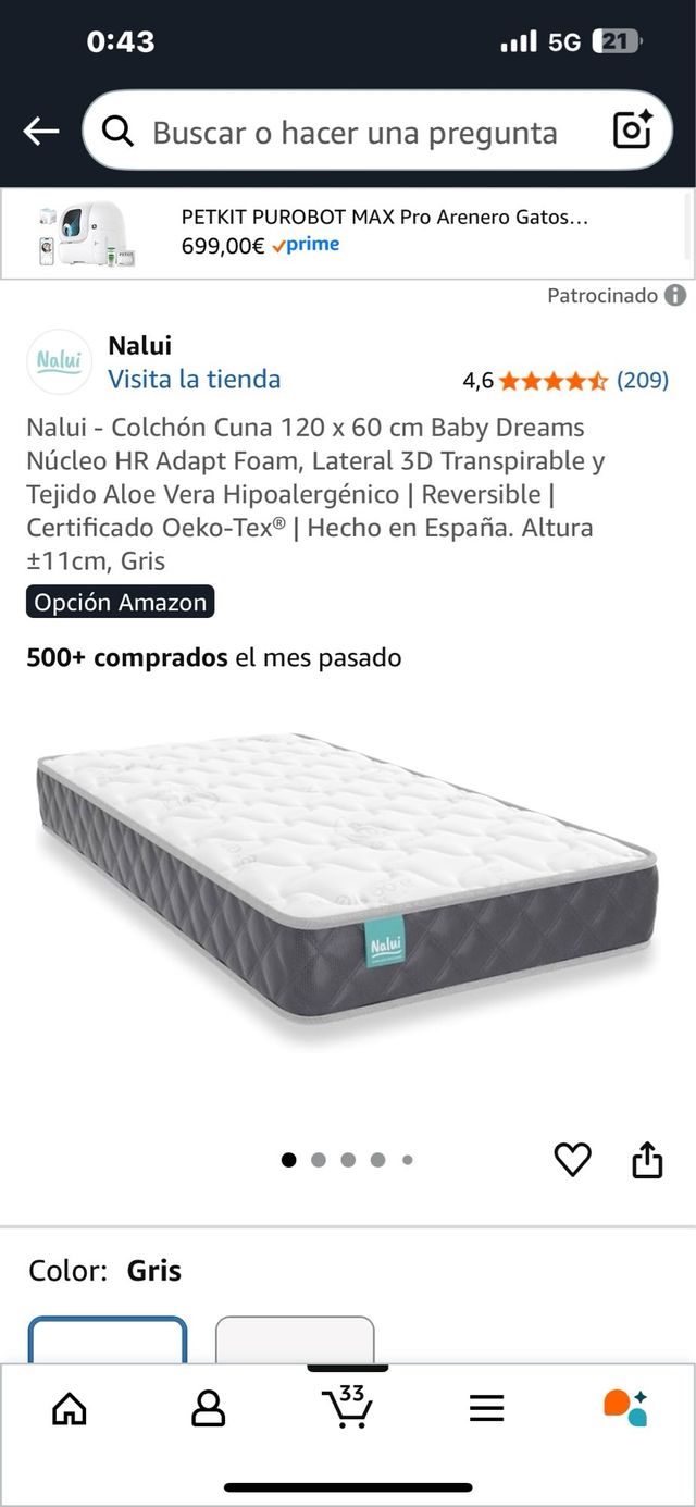 Colchón cuna Nalui Baby Dreams 120x60