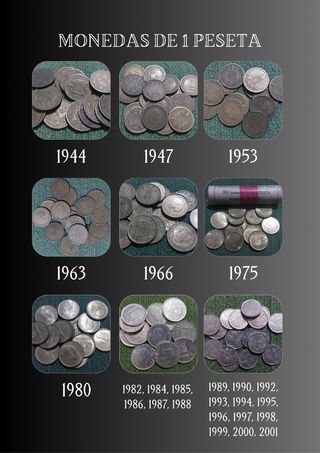 Monedas de Peseta y de céntimos antiguos (España)