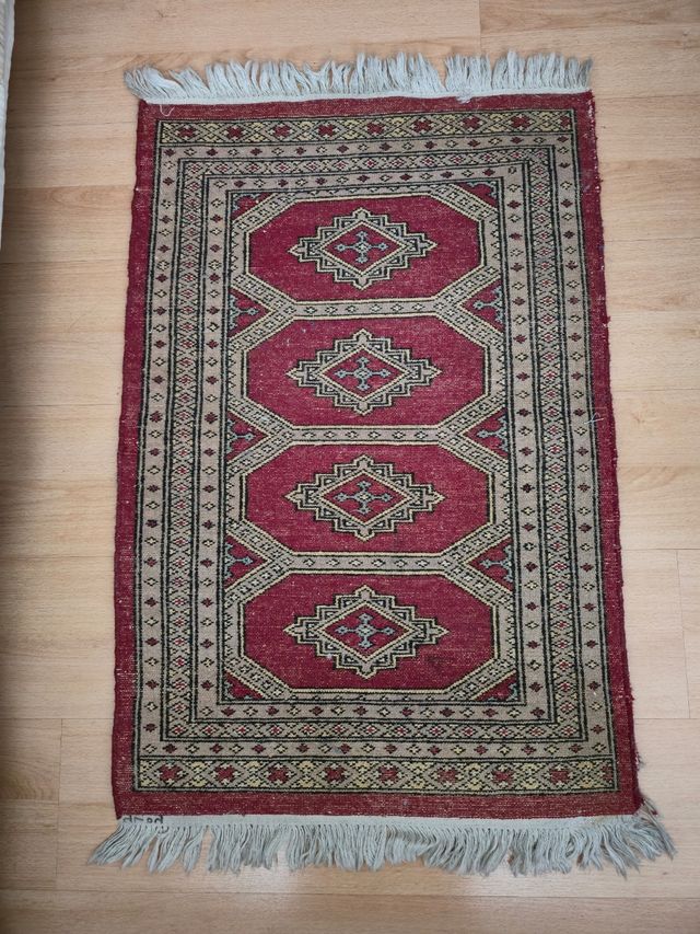Alfombra granate, estilo pakistani de lana 90x60