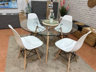 Mesa cristal 120cm + 4 sillas