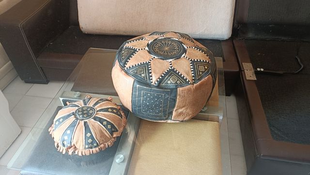 2 Puffs marroquíes piel | marrón-negro