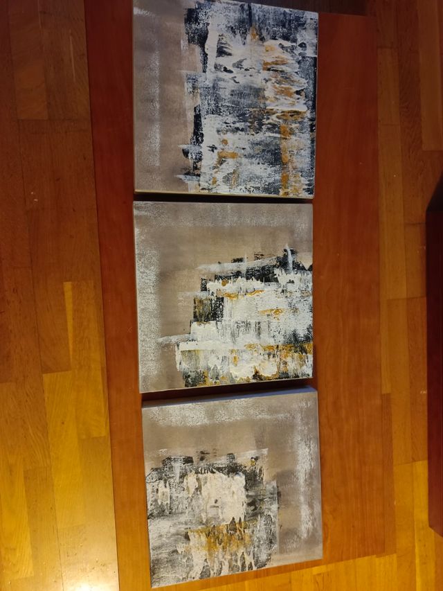 Tríptico abstracto - beige y gris