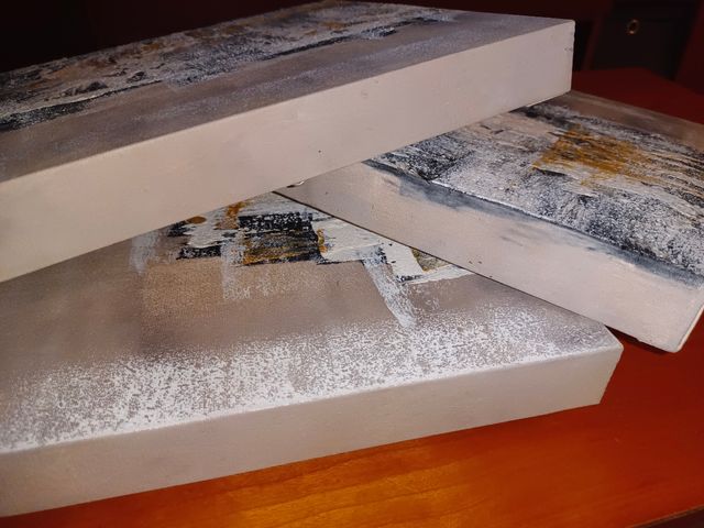 Tríptico abstracto - beige y gris