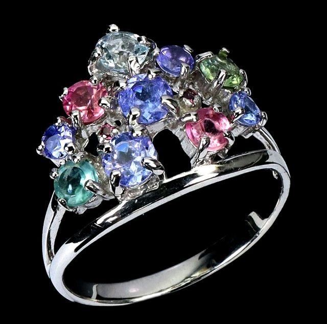 Anello Argento Multicolore Gemme Naturali Granato