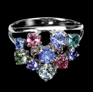 Anello Argento Multicolore Gemme Naturali Granato