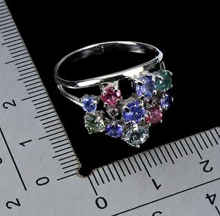 Anello Argento Multicolore Gemme Naturali Granato