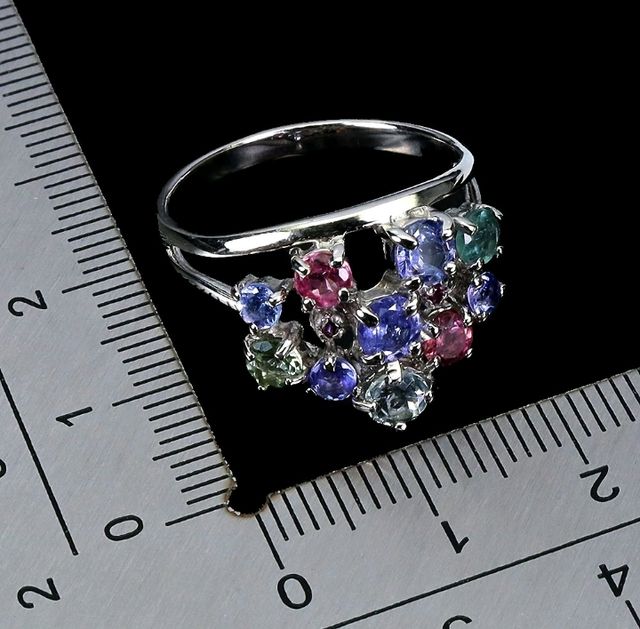 Anello Argento Multicolore Gemme Naturali Granato
