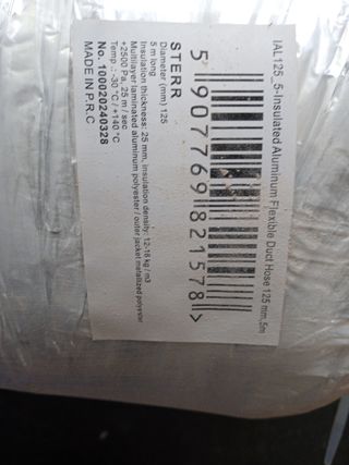 Manguera aislada 125mm - Aislamiento térmico