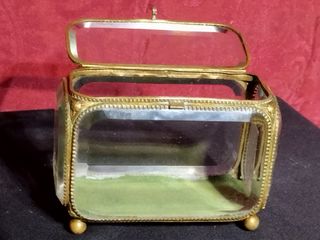 Joyero antiguo cristal dorado