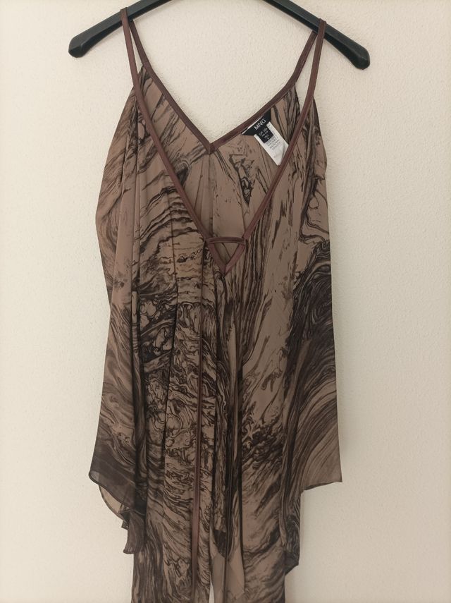 Blusón Mango marrón beige M