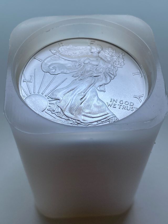 Tubo con 20 onzas de plata American Eagle 2007