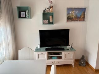 Salón: Sofá, mesas y sillas , mueble TV y vitrina 