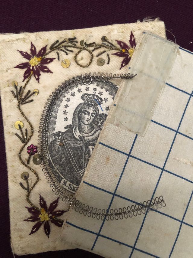 Escapulario antiguo bordado Virgen Carmen S. Jose