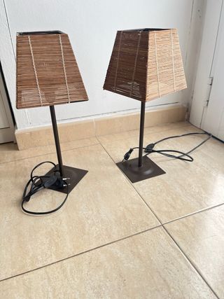 2 Lámparas mesita noche bambú con bombillas Led 