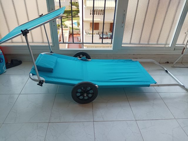 Tumbona Carro playa con ruedas azul 2 en 1
