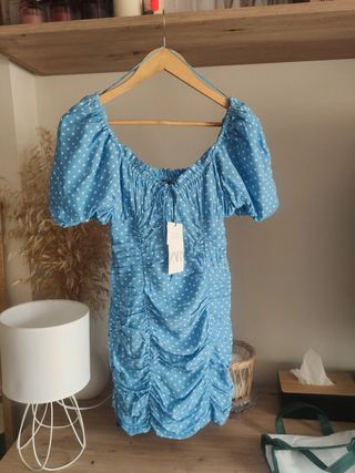 Vestido ZARA azul lunares - verano topos