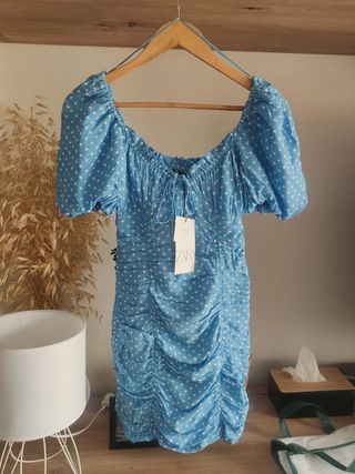 Vestido ZARA azul lunares - verano topos