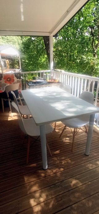 Mesa Comedor Blanco Crudo - Madera y Metal