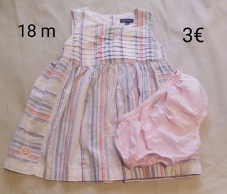 Vestido niña rayas 18m + braguita