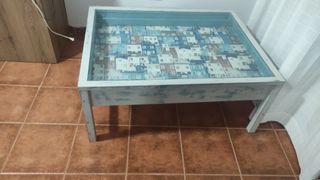 Mesa centro cristal madera vintage
