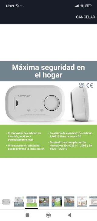 Alarma de Monóxido de Carbono - FA6813 - Fireangel