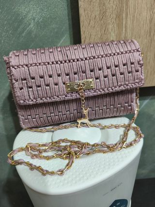 Bolso crochet rosa gold