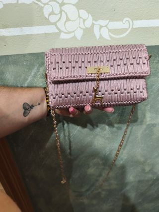 Bolso crochet rosa gold