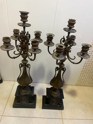 Candelabros pareja bronce-mármol