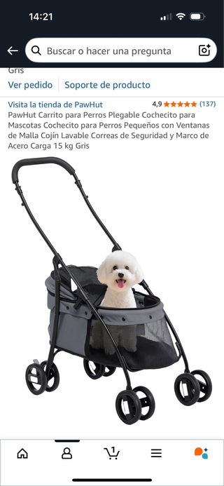 Carrito transporte mascotas gris