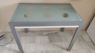 Mesa cristal cocina 100x60 gris