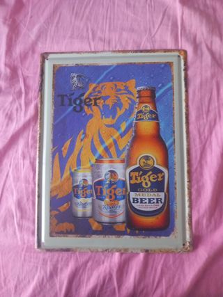 Chapa metálica Cerveza Tiger de 40× 30