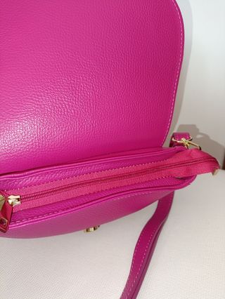Borsa a tracolla in vera pelle dollaro fucsia