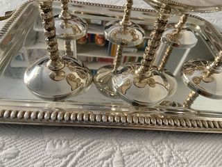Juego 6 copas + bandeja Silver Plate