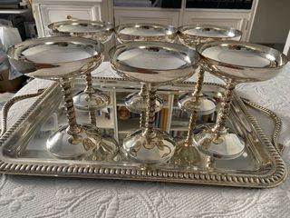 Juego 6 copas + bandeja Silver Plate