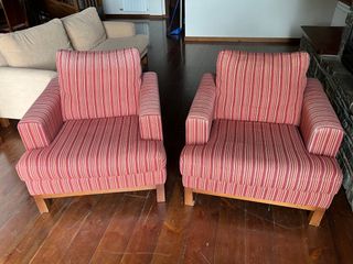 2 Butacas de tela rojas y beige