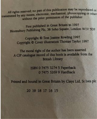 1a Ed. Harry Potter and the Philosopher's Stone